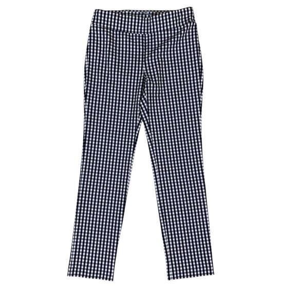 J McLaughlin Navy Gingham Skinny Pants 10 Preppy Stretch Slim Fit Checkered - Picture 1 of 5